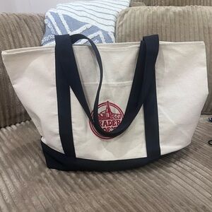 Trader Joe's Canvas Tote Bag in Cream and Navy